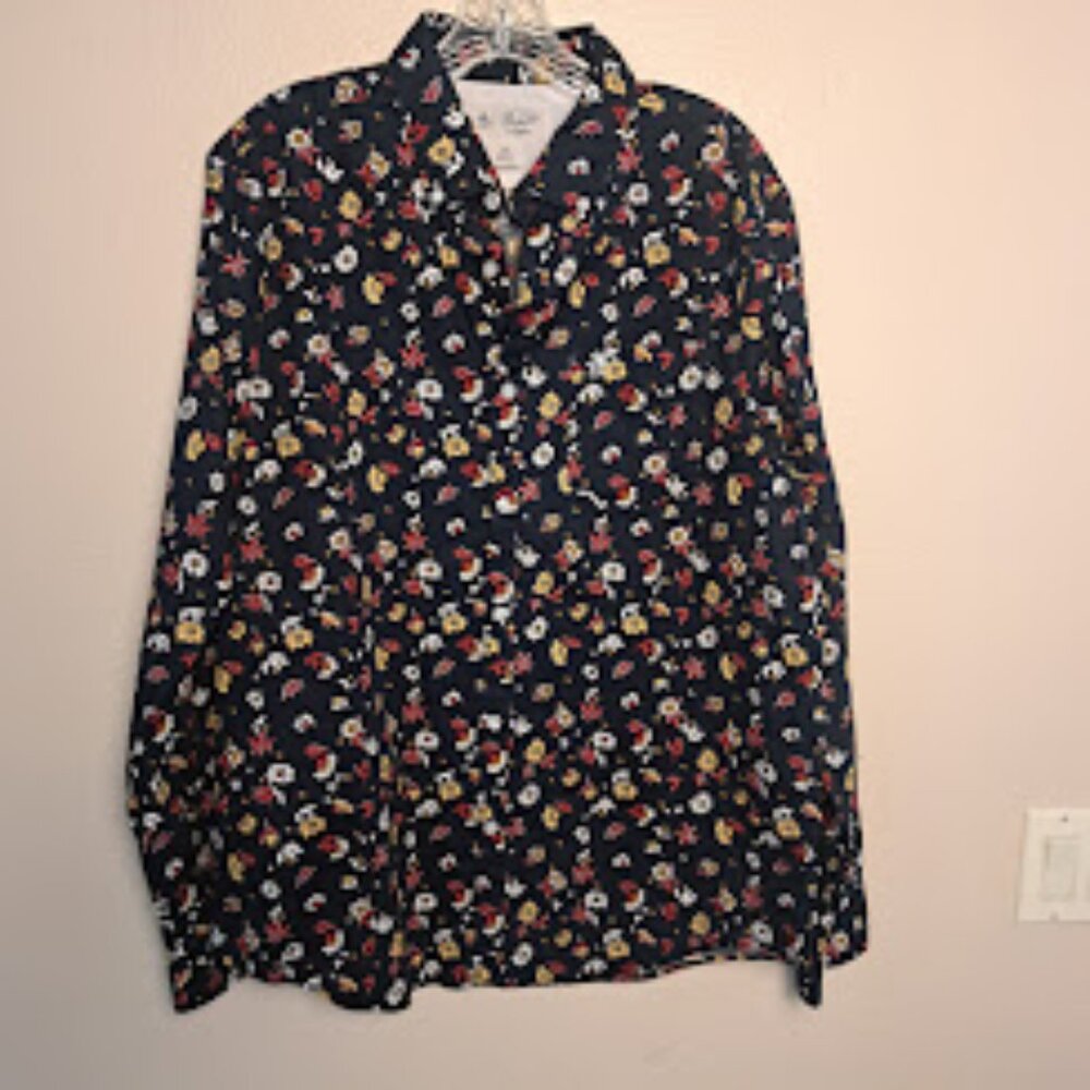 Penguin Mens Flower shirt Large full button down collared shirt Dark Blue red